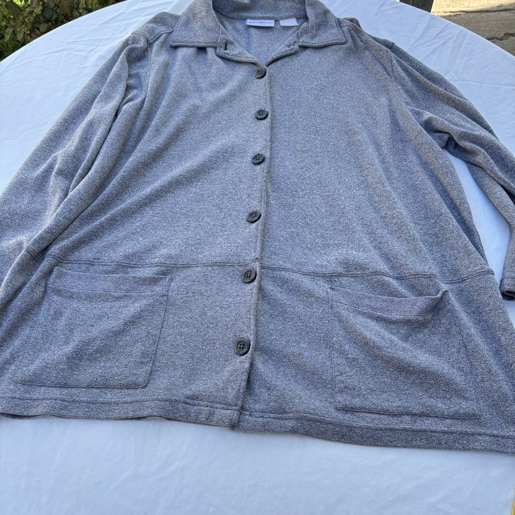 White Stag Gray Women Black Button Down Lightweight Sweater Jacket Pockets
